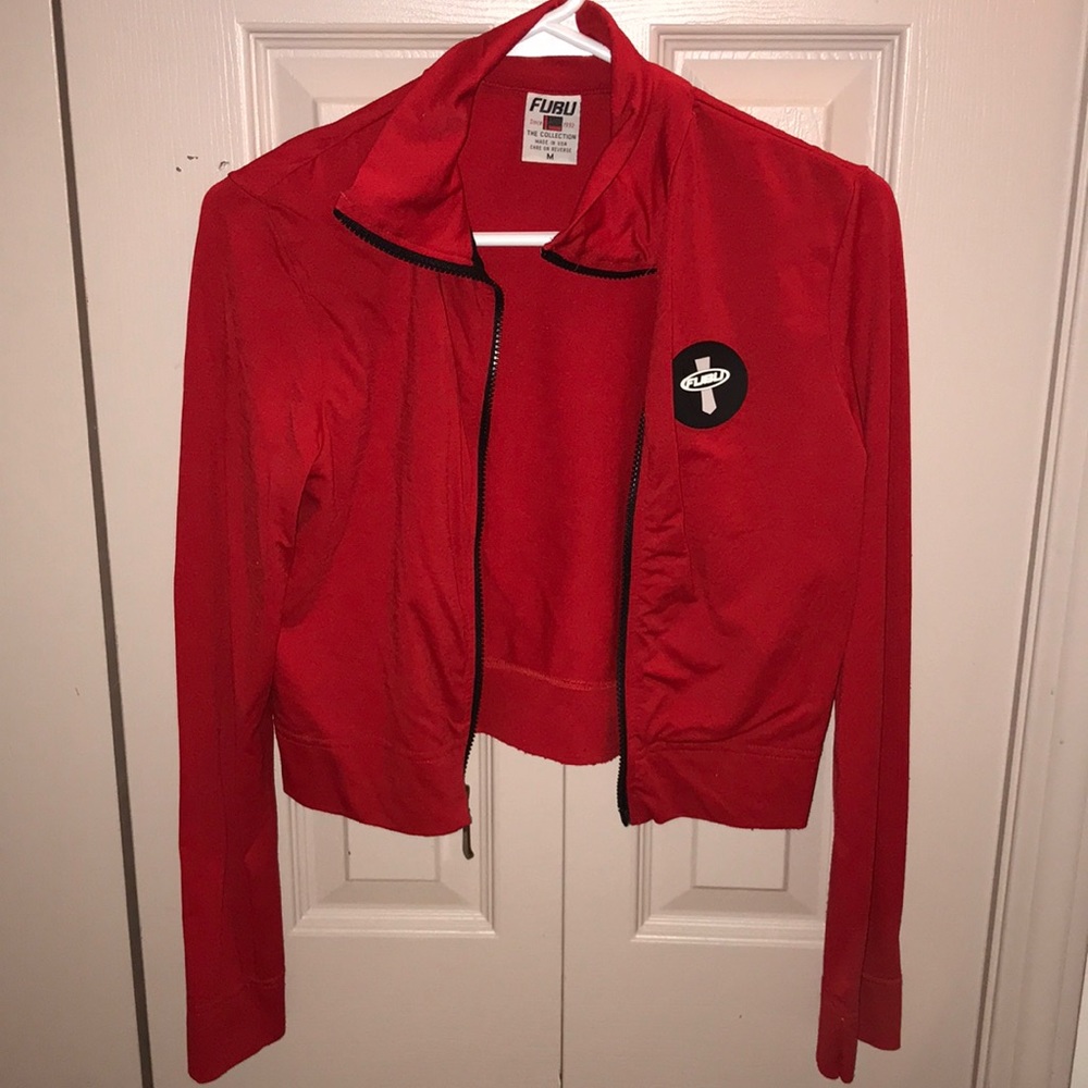 Red crop zip up long sleeve